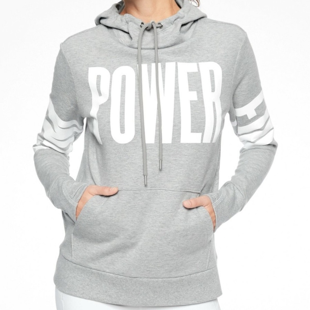 Athleta Light Gray POWER Hoodie I AM POWERFUL